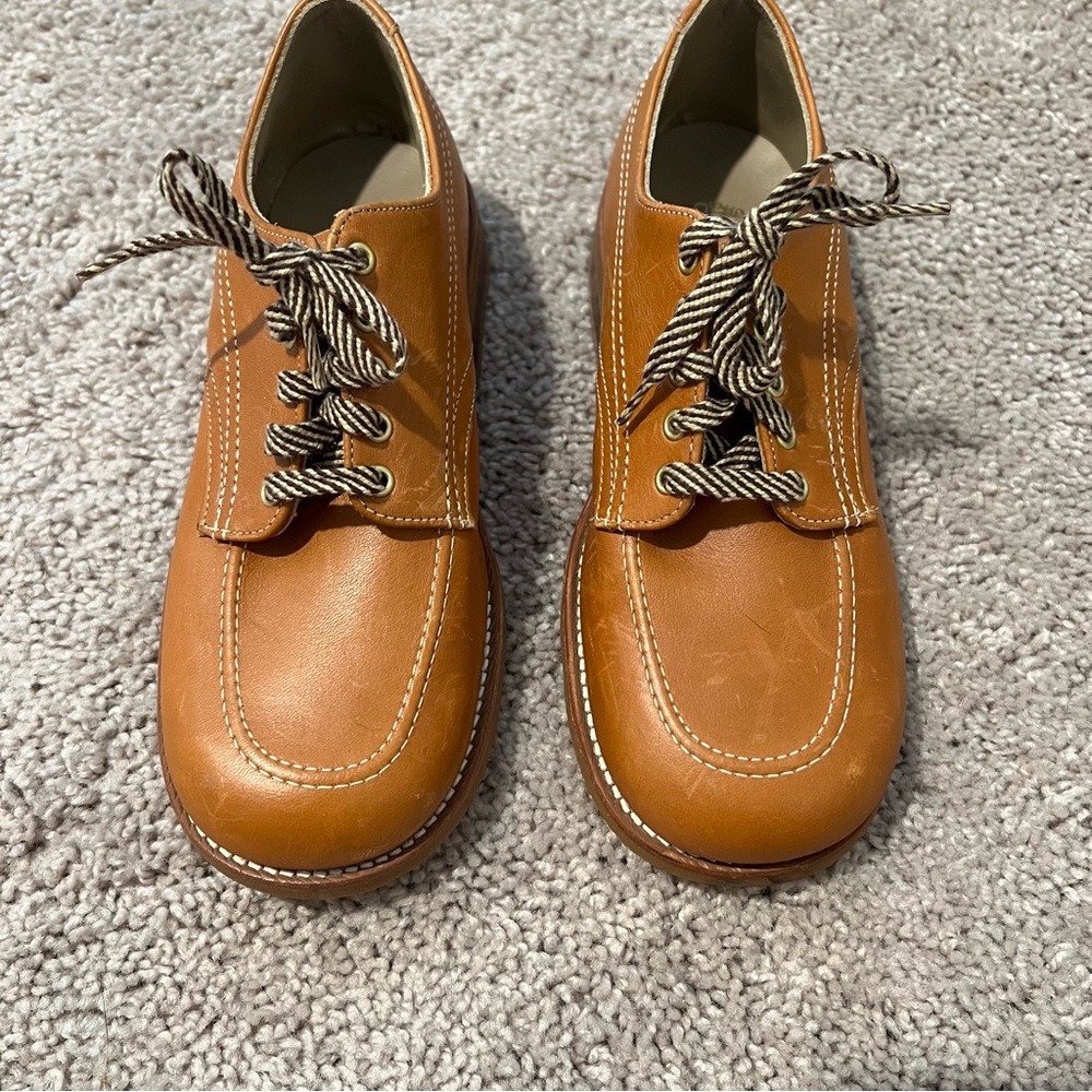 Boys tan leather Tarso Medius tie lace up dress shoes size 3M